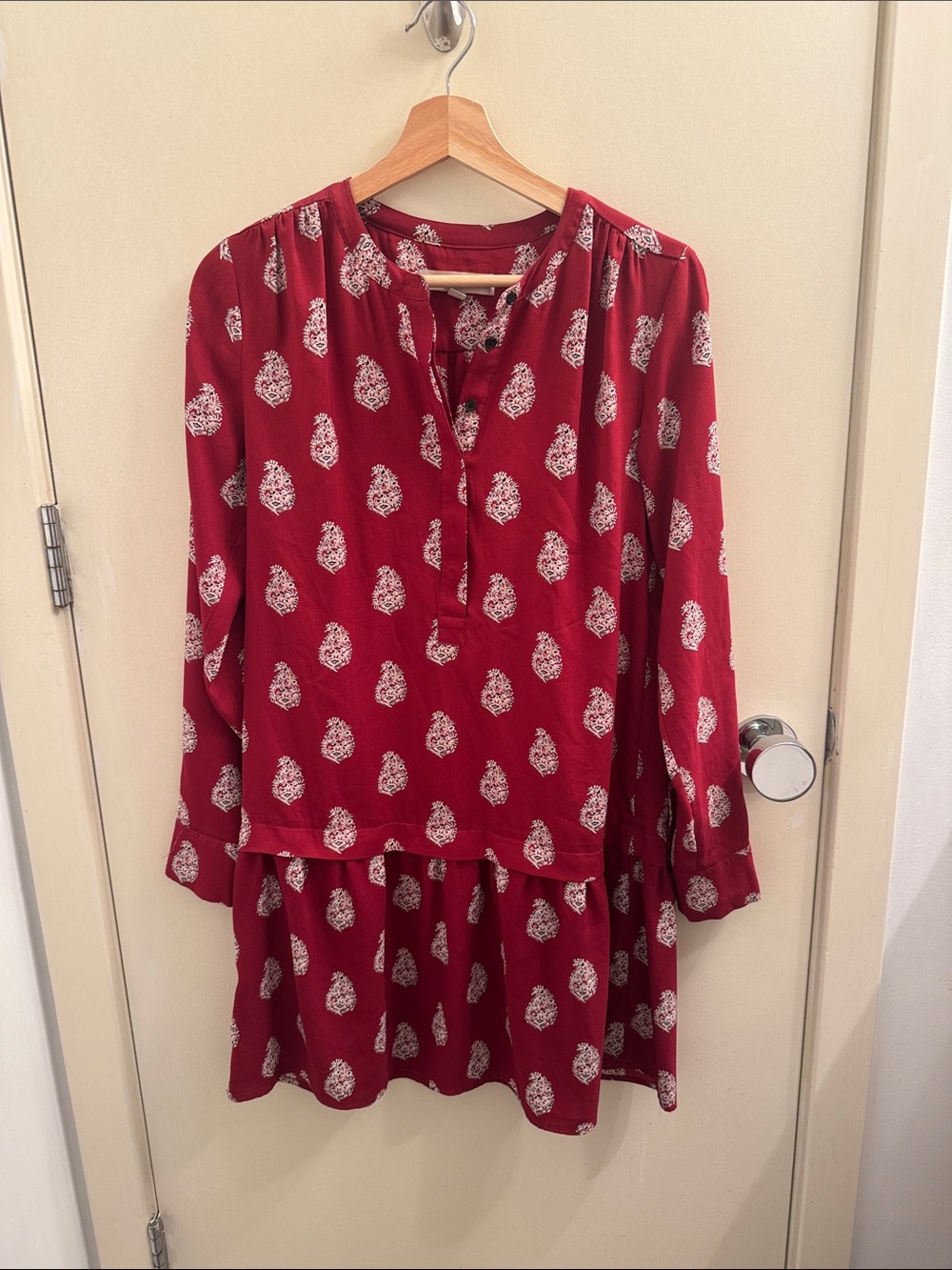 Loft Red Printed Long-Sleeve Dress